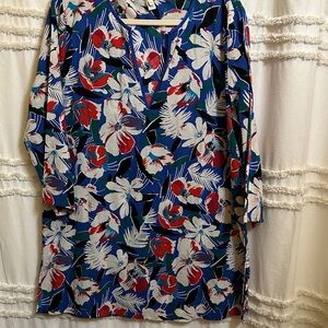 J. Crew Floral V-Neck Top -3/4 sleeves- Blue, Red, White XL